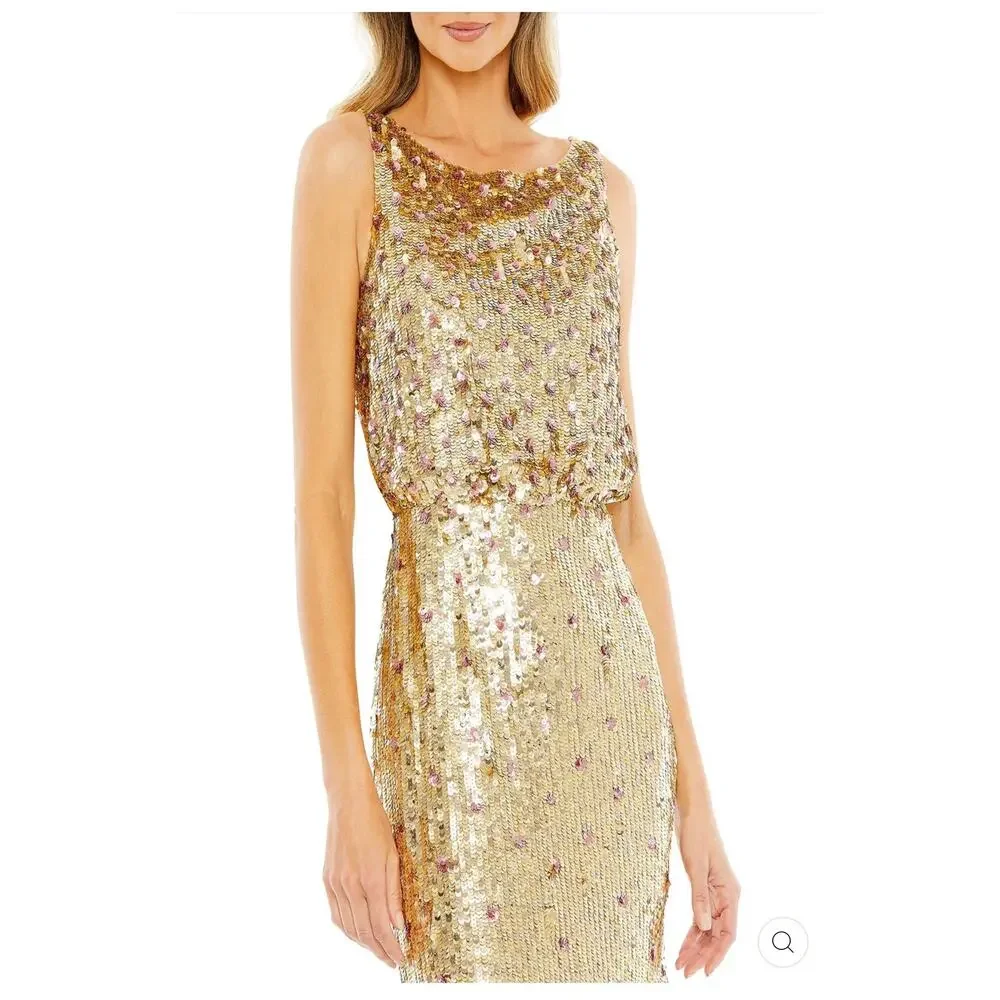 Mac Duggal 93645 Gold Sequin Column Evening Gown Size 8